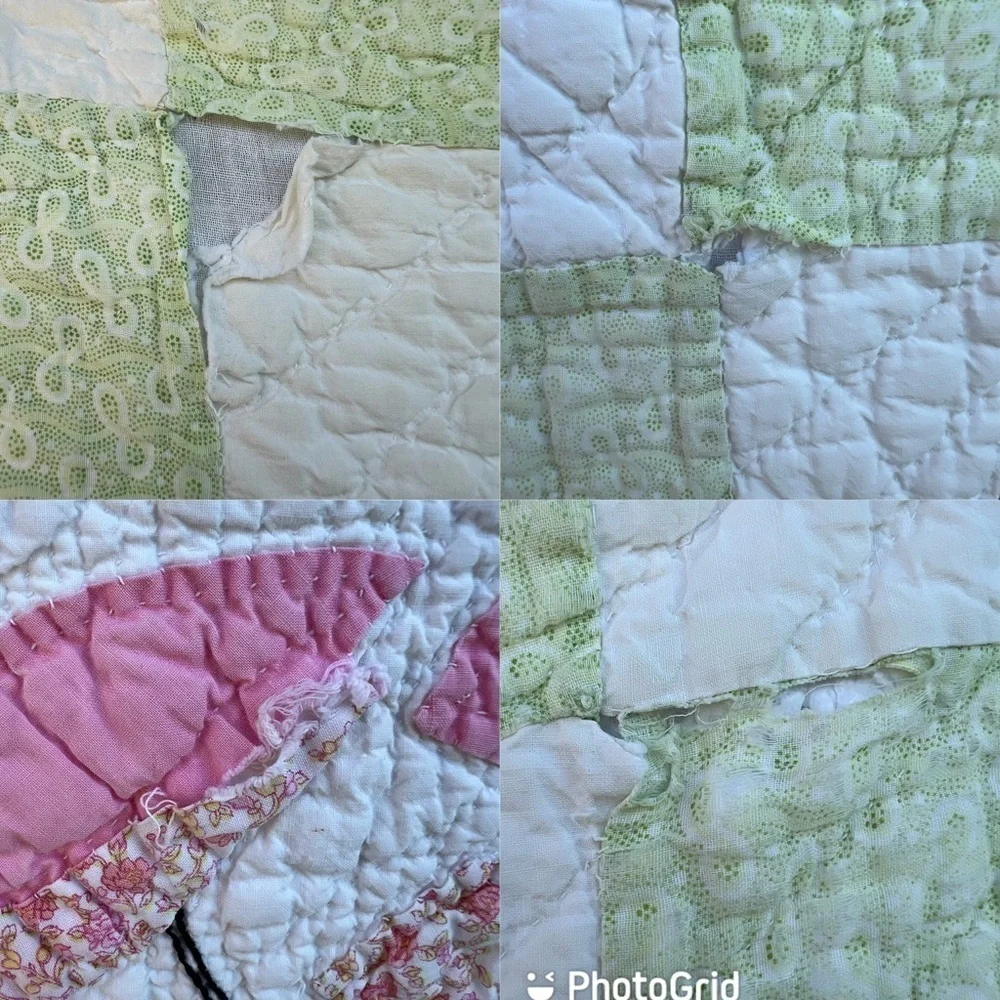 VTG Southern Belle Block Quilt Hand Stitched Quilted Parasol Bonnet Calico 58x76